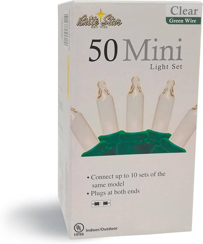 Brite Star 50 Lt String to String Lights, Clear, Green Wire