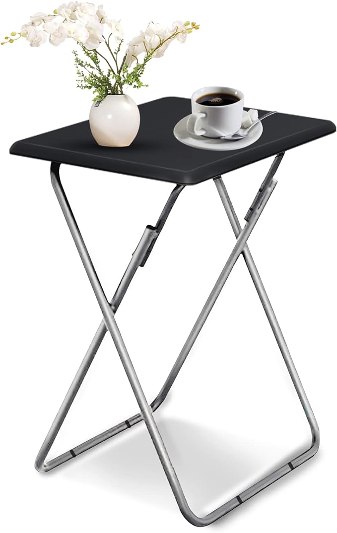 Garden 4 you Folding TV Tray Table,TV Dinner Table with Sturdy MDF Top,Eating Trays for Living Room with No Assembly Required, 15 x 18.9 x 26 in(Black,1PC)
