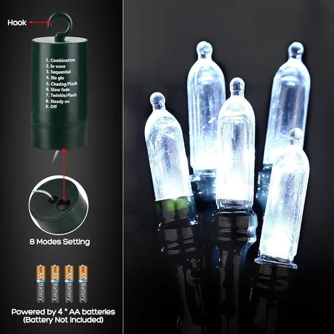 LYHOPE Battery Christmas Lights, 2Pack Total 66ft 200 LED Christmas Lights Waterproof 8 Modes Battery Operated String Light for Outdoor & Indoor, Xmas Tree, Wreaths, Holiday Decoration (Cool White)