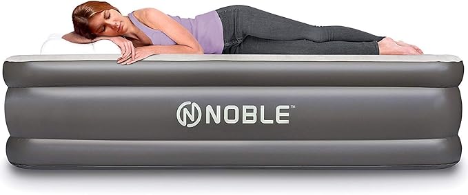 Noble Queen Size Luxury Upgraded Double HIGH Raised Air Mattress, Inflatable Airbed with Built-in Pump Elevated Raised Air Mattress Quilt Top, Coil Beam Technology