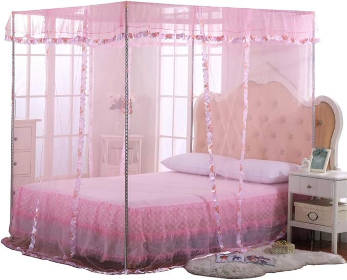 Twin Canopy Bed Curtains - 4 Corner Canopy for Beds, Bed Canopy for Girls Adults, Bedroom Decor (Twin Size, Pink)