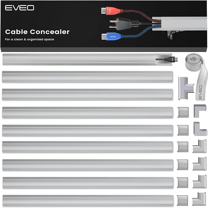 Cord Covers for Wires on Wall - 150in Cable Management Cable Hider - Cord Hiders for TV On Wall - Paintable Cable Concealer - Wire Covers for Cords - 10X (L16 x W0.95 x H0.5) - Medium | Grey