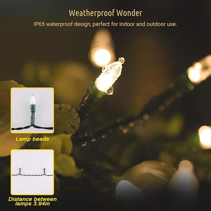 koopower 36ft 100 LED Battery Operated Christmas Lights with Timer (8 Modes), IP65 Waterproof for Christmas Tree, Green String, Warm White