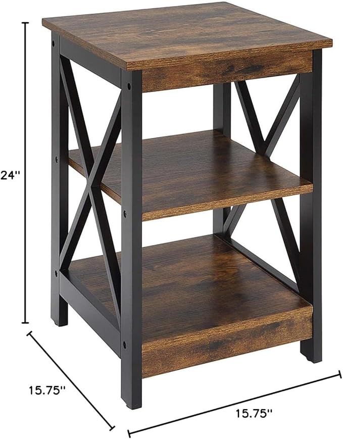 Convenience Concepts Oxford End Table 15.75" - Modern Living Room Table with Storage Shelves, Transitional Nightstand Side Table for Home Decor and Display, Barnwood/Black