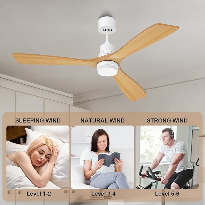 Obabala Ceiling Fan with Light 52 in Outdoor Ceiling Fans with Light and Remote, Modern 3 Wooden Blades, 6 Speed Reversible DC Motor for Patios, Kitchen Bedroom Porch