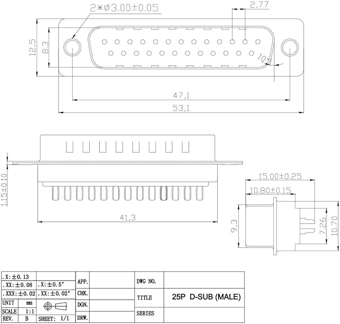 10PCS DB25 RS232 D-SUB Serial Solder Cup Connectors, Gold Plated Joints RS232 Serial Port 25 Pin D Sub Couplers