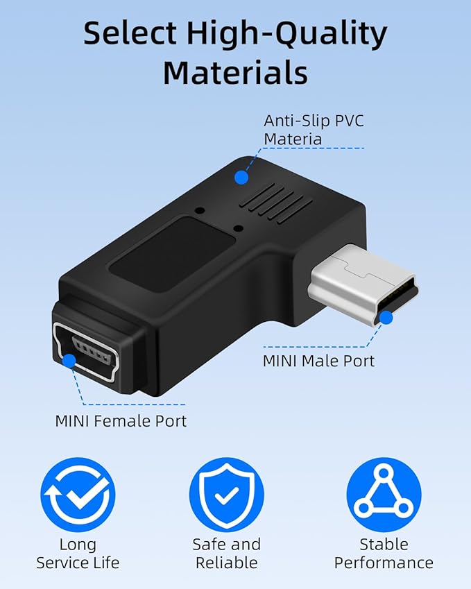90 Degree Left Angle Mini USB Adapter,Mini USB 5 Pin Male to MINI USB Female Adapter for Dashcams,Bluetooth(2 PCS)
