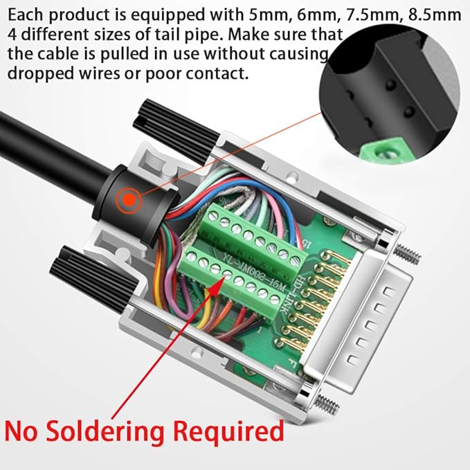 DB15 Solderless Serial to 15-pin Port Terminal Adapter Connector Breakout Board with Case Long Bolts Nuts (Female Metal)