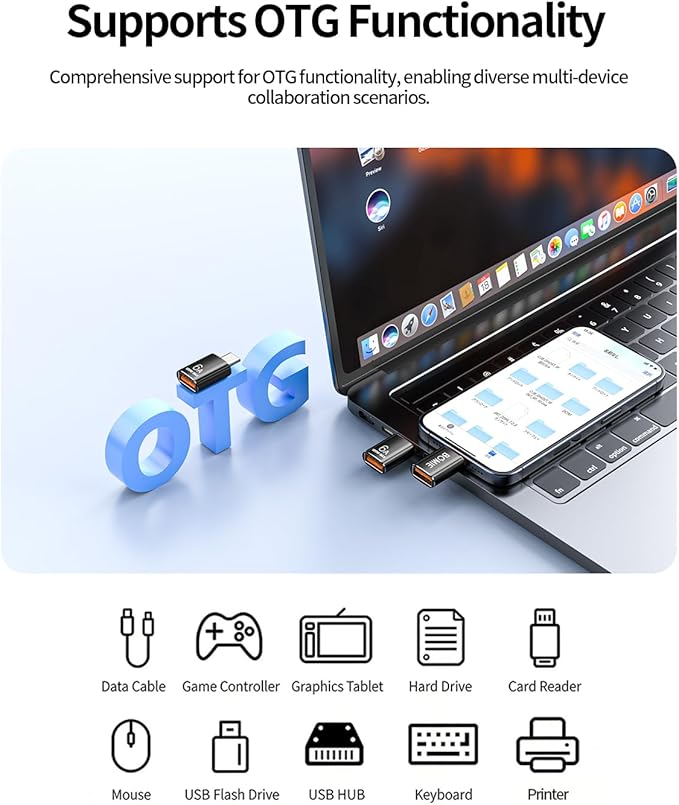 BOMIE USB C to USB Adapter 8 Pack,6A 120W Fast Charging 10Gbps Data Transfer,USB C Male to USB 3.2 Female OTG Adapter for Phone 15/16/17,Pad,Ma-cBook Pro/Air,Smartphone,Laptop,Tablet Black