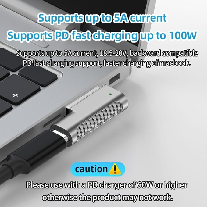 Magnetic 90 Degree USB C to Magnetic 2 T-Tip Adapter, Type-C to Safe 2 T-Head PD 100W Power Fast Charging Converter for 2013-2015 MacBook Pro Air with 100W/5A USB C Cable (1.5M)
