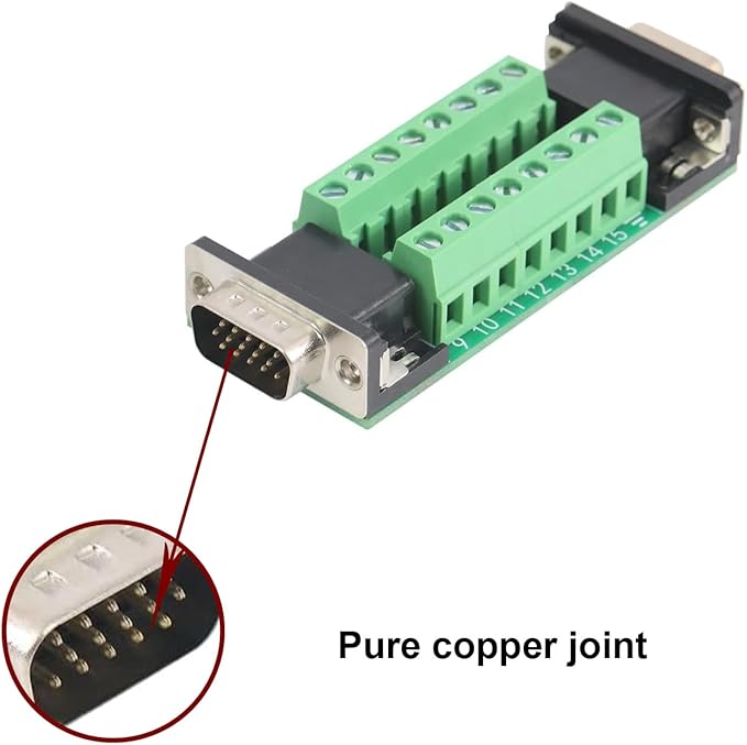 2PCS VGA 3Row 15Pin Male to Female Breakout Board, RS232 D-SUB Serial to 15pin Serial Solderless Port Terminal Gender Changer Connector