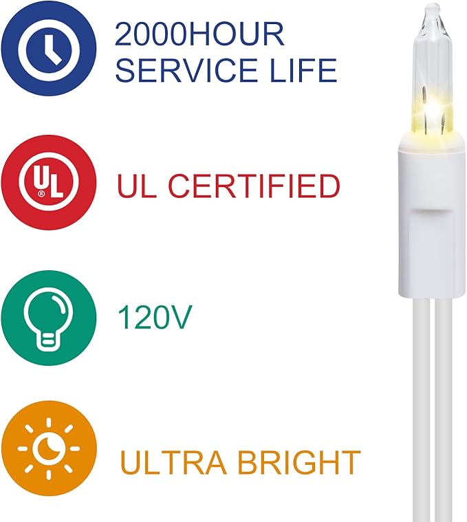 LIDORE Super Bright Clear Mini Christmas Tree String Lights, Gift for Decoration, 21.45FT 100 Count Bulbs with White Cord, UL Listed Indoor Outdoor Lighting for Holiday (White Cable, 1-Pack)