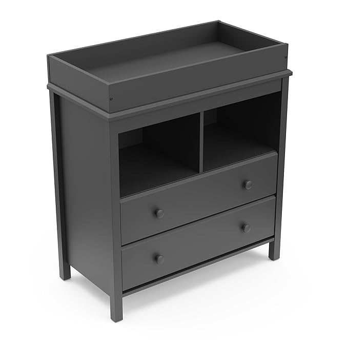 Storkcraft Alpine 2 Drawer Changing Table Chest (Gray) - Attached Changing Table Topper Fits Any Standard-Size Baby Changing Pad, 2 Drawers, 2 Shelves for Extra Nursery Storage, Easy to Assemble
