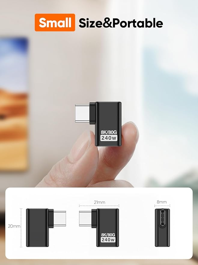 CableCreation Right Angle USB C Adapter 2 Pack, USB C Male to Female 90 Degree Adapter 80Gbps 240W Compatible with Thunderbolt 4, USB 4, Notebook, PC, Tablet, Phone and More, Right Angle