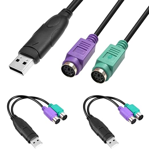PS/2 to USB Adapter Keyboard Mouse Adapter Cable, PS/2 Female to USB A Male Plug with Chip, 2 PCS 2 in 1 PS-2 to USB 2.0 Converter Cord