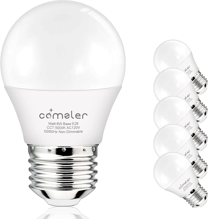 comzler 6W A15 LED Bulb Daylight 60 Watt Equivalent, E26 Medium Screw Base Small Light Bulb Cool White 5000K, Home Lighting Decorative Ceiling Fan Light Bulbs Non-Dimmable(Pack of 6) …