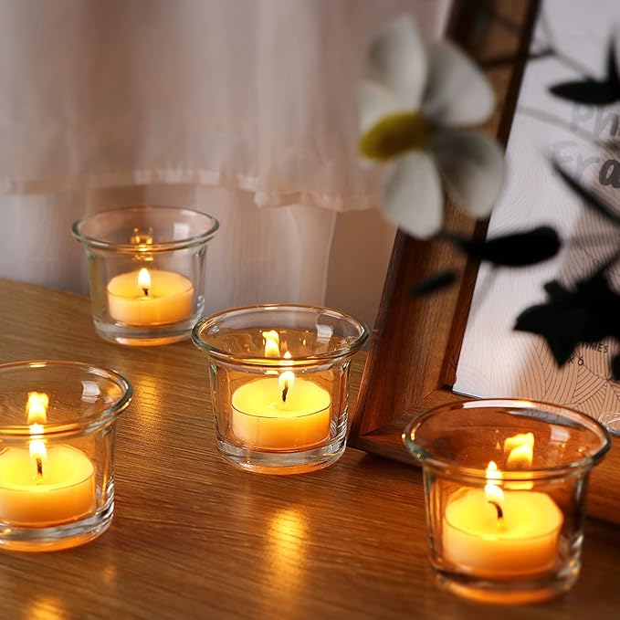 Letine Tealight Candle Holder Set of 12- Clear Glass Votive Candle Holders Bulk for Christmas Decorations, Wedding, Party & Home Decor