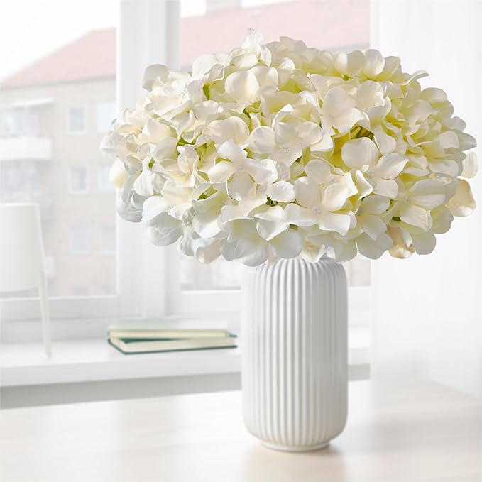 Hydrangea Artificial Flowers, 20 Pcs Champagne Hydrangea Artificial Flowers Bulk, Faux Hydrangea Flowers for Outdoor, Fake Silk Ivory Hydrangea Flowers with Stems for Wedding Decoration Decor