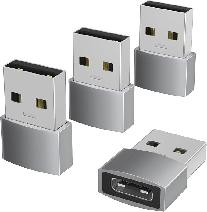 USB to USB C Adapter 4Pack, USB C Female to USB A Male Converter, Fast Charge & High-Speed Data Transfer Compatible with iPhone 17 16 15 Pro, Samsung Galaxy S24, iPad, MacBook Pro