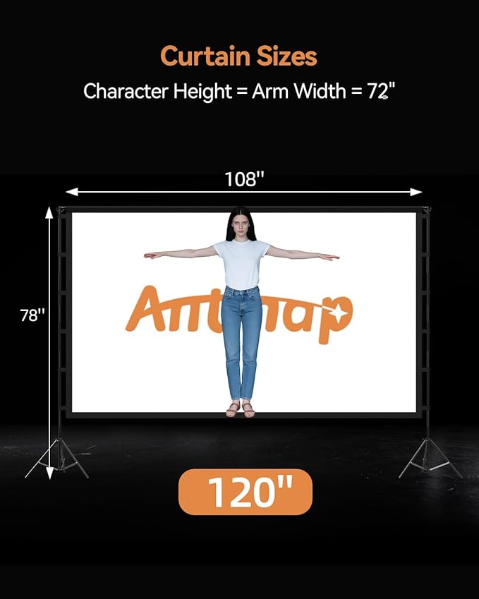 120 inch Outdoor Projector Screen with Stand, 16:9 Foldable Anti-Crease with Carrying Bag, Movie Portable Projector Screen for Outdoor Indoor Home Theater, Office, Classroom, Party, Games
