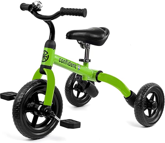 Ancaixin 3 in 1 Toddler Tricycles for 2-5 Years Old Boys and Girls with Adjustable Seat Detachable Pedal and Bell, Foldable Baby Balance Bike Riding Toys for Kids, Child Birthday Gift Green