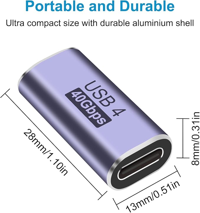 4pcs USB C Female to Female Adapter/Connector, USB Type C Adapter Extender Support 100W, 40Gbps, 8K@60Hz for Steam Deck, MacBook,Thunderbolt ect(F-F Straight)