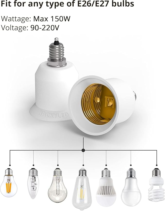 JACKYLED 15-Pack E12 to E26 E27 Adapter Chandelier Light Socket E12 to Medium Socket E26 E27 Converter Bulb Base Adapter Converter