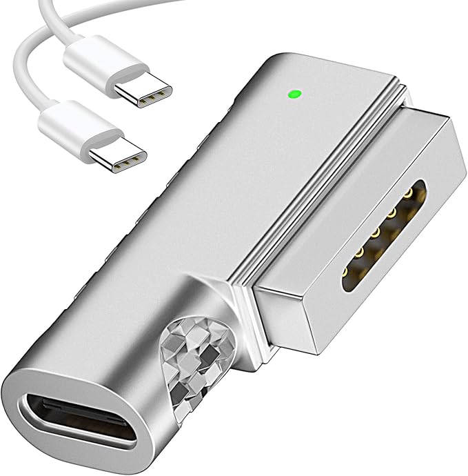 Magnetic 90 Degree USB C to Magnetic 2 T-Tip Adapter, Type-C to Safe 2 T-Head PD 100W Power Fast Charging Converter for 2013-2015 MacBook Pro Air with 100W/5A USB C Cable (1.5M)