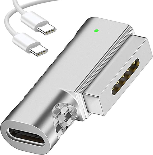 Magnetic 90 Degree USB C to Magnetic 2 T-Tip Adapter, Type-C to Safe 2 T-Head PD 100W Power Fast Charging Converter for 2013-2015 MacBook Pro Air with 100W/5A USB C Cable (1.5M)