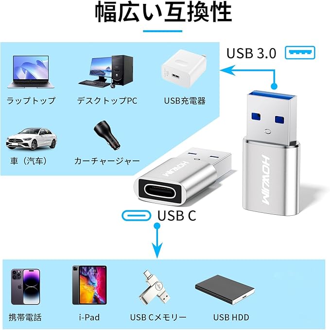 USB to USB C Adapter 2 Pack,HOWJIM Type-C Female to USB3.0 Male OTG Adapter,3A Fast Charging 5Gbps Data Transfer,Type-C to USB Adapter for M-acBook Phone 17/16/15 Serie Pad A-pple Watch G-alaxy Silver
