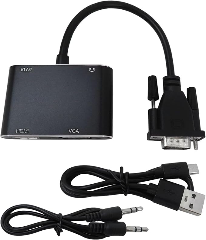 New VGA to HDMI+VGA Adapter for Dual Monitors, VGA to HDMI Adapter Splitter 2 in 1,1080P@60HZ Full HD Display Video Converter for PC Laptop Link Monitor/HDTV/Projector