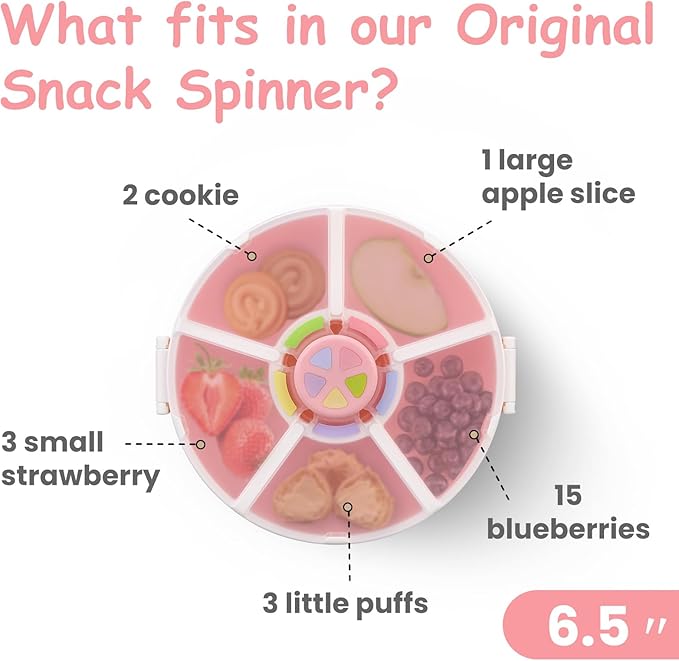 Kids' Rotating Snack Container Set – 2-Pack, Includes 1 Rotating Snack Container & 1 Round Sectioned Snack Box, BPA-Free, Dishwasher Safe, Perfect for Travel-Pink