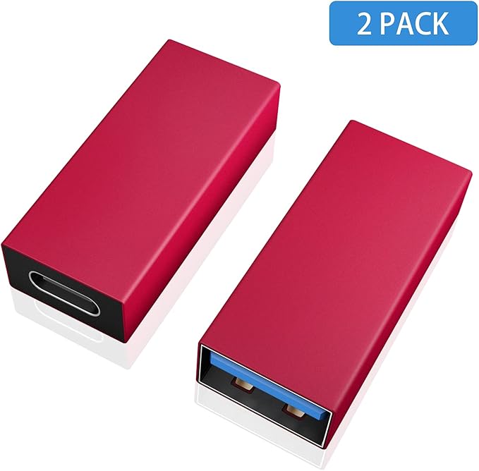 Duttek USB C Female to USB Female Adapter, Bi-Directional Type A to Type C OTG Adapter Converter Support 5 Gbps Data Sync and Charging for Laptop, PC 2 Pack (Red)