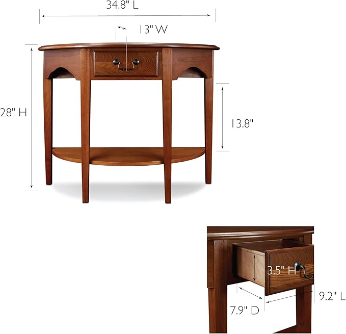 Salem Demilune Solid Wood Console Table with Drawer and Shelf, Medium Oak Brown, Perfect for Entryways, Hallways, and Living Rooms – Leick Home, 9036-MED