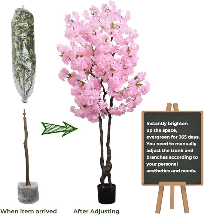 Faux Cherry Blossoms Tree Pink 6FT Artificial Cherry Blossom Tree Beautiful Flowering Trees for Home Decor