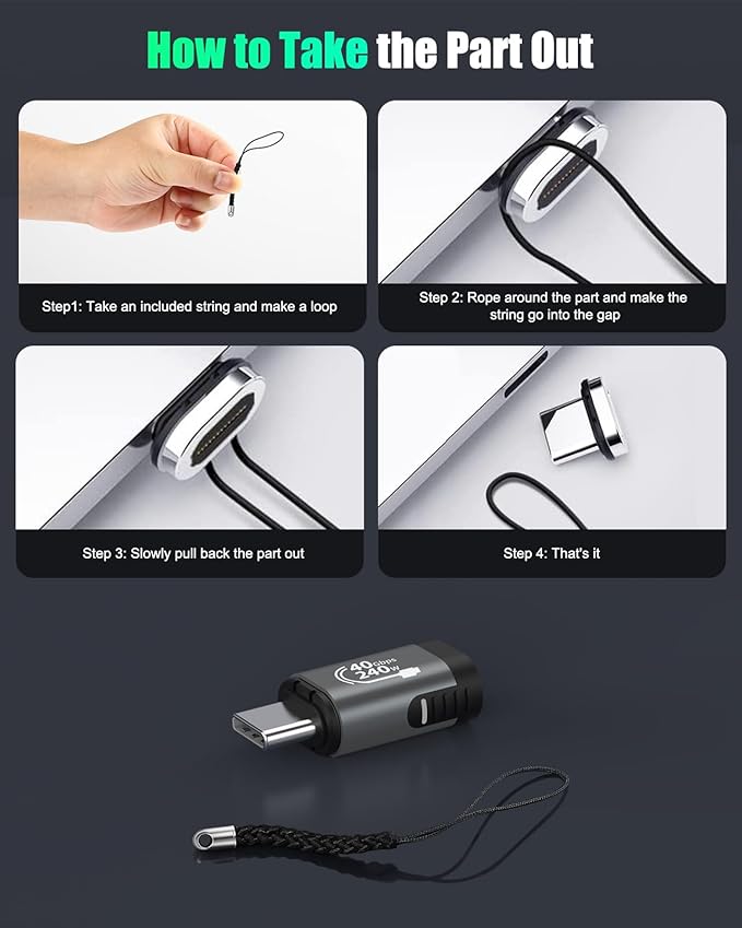 MoKo USB C Magnetic Adapter 2 Pack, Magnetic Breakaway USB C Adapter with PD 240W/8K Video/USB4 40Gbps for Thunderbolt 3/4, MacBook Pro/Air/ROG Ally/Steam Deck/PS Portal/iPhone 15 Series, Straight