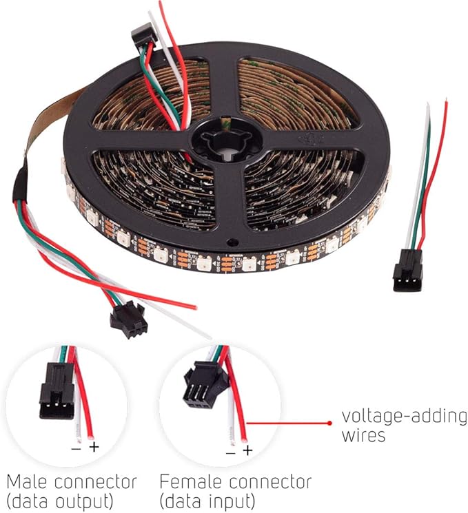 BTF-LIGHTING WS2812B RGB ECO LED Strip, Chasing Effects 5050SMD Individually Addressable 16.4FT 60Pixels/m 300Pixels Flexible Dream Color IP30 for Bedroom DIY Projects DC5V(No Adapter or Controller)