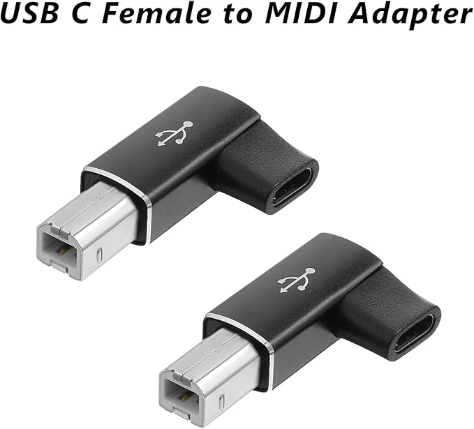 3PCS USB B to USB C Printer Adapter 90 Degree Right Angle Type-C Female to Midi Converter Type-C to USB-B Convert Connector Compatible with Printer, Electric Piano, Laptops