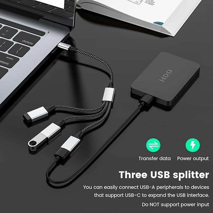 USB C Male to Three USB Female Cable Adapter,Type C to 3 Type A 2.0 Port Splitter Dongle Cord Converter Connector Multiple Multi Hub for MacBook,iPad Pro Air,Microsoft Surface Go,PC,Laptop