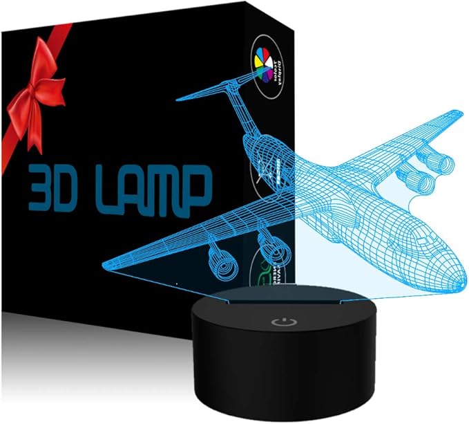Airplane Night Light 3D Plane Illusion Lamp 7 Color Changing Touch Control with USB Cable LED Fighter Toy Table Desk Decor Lamps for Men Boys Kids Christmas Birthday Gifts