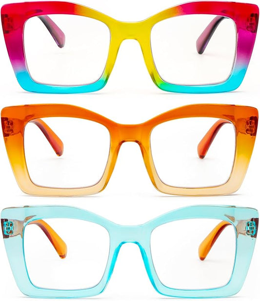 REAVEE Oversized Square Reading Glasses Oprah Style for Women, Blue Light Blocking Large Frame Computer Readers Spring Hinge
