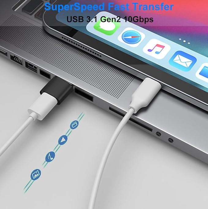 USB to USB C Adapter, USB C Female to USB 3.1 Male Adapter 10Gbps Compatible with iPhone 17 16 15 14 13 12, Samsung Galaxy S25 S24 S23 S22 S21, MacBook, PC, Laptop (Black)