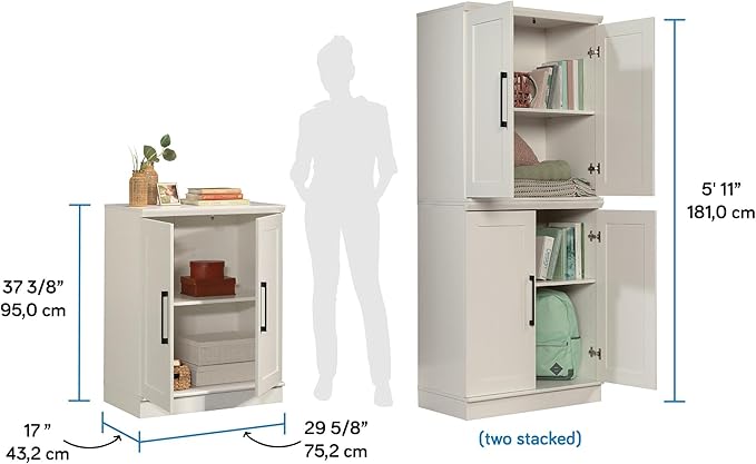 Sauder HomePlus Small Kitchen Pantry Storage Cabinet with Adjustable Shelves, Laundry Bathroom Storage Cabinet, Soft White Finish