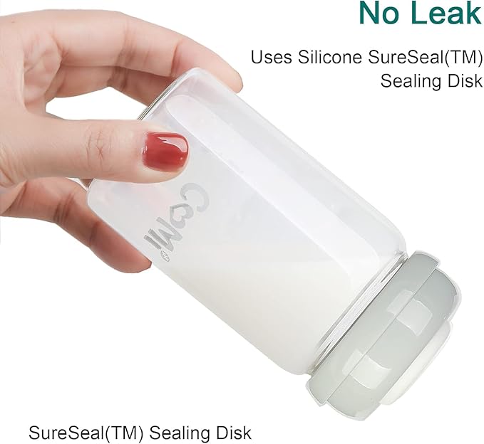 COMI Wide Neck Glass Breastmilk Collection n Storage Bottle, 6oz with Screw Ring Sealing Disk; Re-markable Sealing Disc. BPA Free, Fits Breast Pumps & Nipples (Gray Lids)