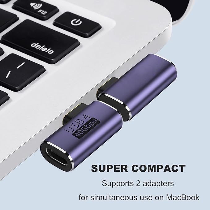 AreMe 2 Pack USB C Male to Female Adapter, 90 Degree Right Angle 100W Type C Extender Adapter for Thunderbolt 4/3, MacBook Pro/Air, Laptop, Phones and More Type C Devices (Purple)