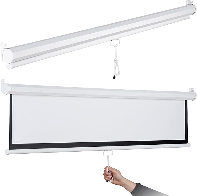 72 Inch Projection Screen Outdoor Indoor 4:3 HD Foldable Manual Pull Down Projector Screen for Movie Home Backyard Theater Cinema Office Video Game, White