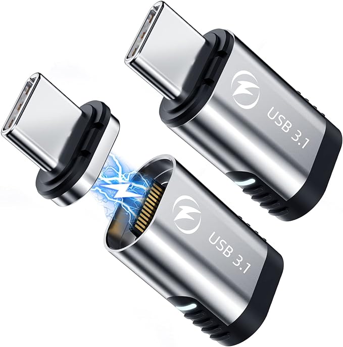 USB C Magnetic Adapter, (2 Pack) 24Pins Magnetic USB C Adapter Straight with PD 100w Charge USB3.1 10Gbps Data Transfer 4K 60Hz Video for Thunderbolt 3 MacBook Pro/Air and More Type C Devices
