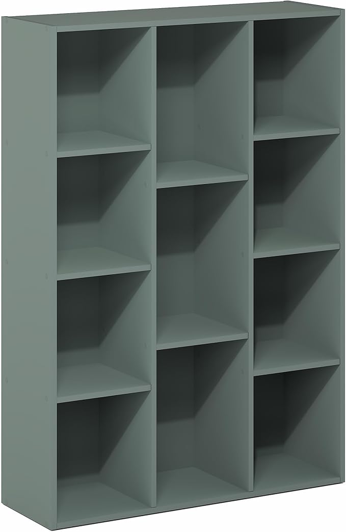 Furinno LUDER Book Shelf, 11-Cube Bookshelf, Reversible Bookcase, 9.4" x 29.1" x 41.7", for Living Room, Bedroom, Home Office, Sage Green