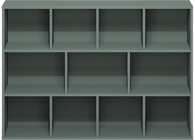 Furinno LUDER Book Shelf, 11-Cube Bookshelf, Reversible Bookcase, 9.4" x 29.1" x 41.7", for Living Room, Bedroom, Home Office, Sage Green