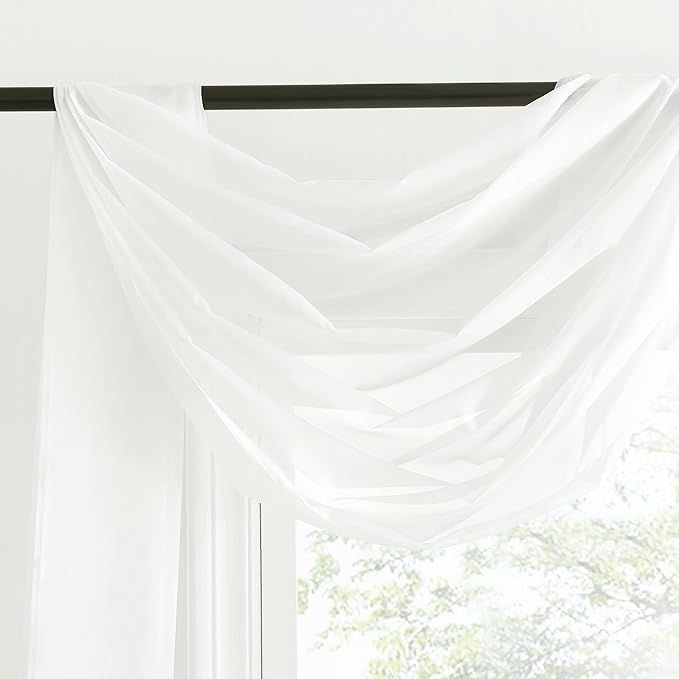 NICETOWN Sheer Textured Scarf Valances for Windows, 216" Extra Long Window Dressings for Anniversary/Wedding Design, 60" Wide, 2 Pieces, Off White